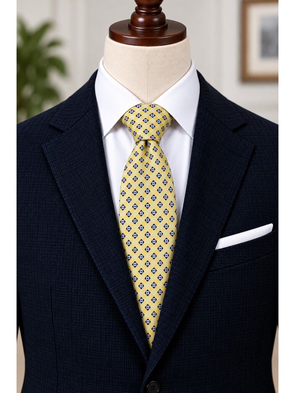 Silk Yellow and Blue Patterned Men's Tie